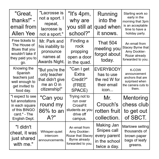 I Work at a Magnet School BINGO!  Bingo Card
