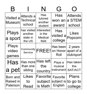 YouthCares BINGO Card