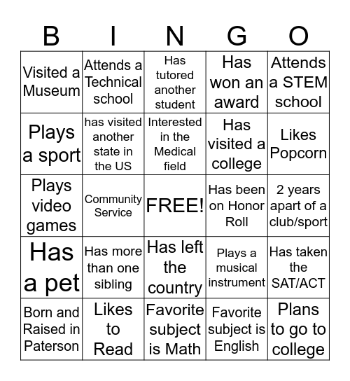 YouthCares BINGO Card