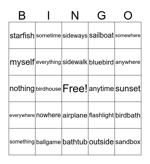 Compound Words BINGO Card