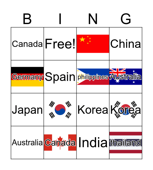 Country Flags Bingo Card