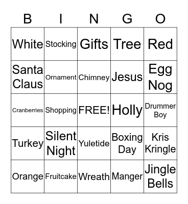 Holiday Bingo Card