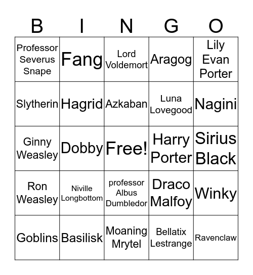 Harry Porter Bingo Card