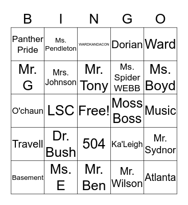 WARD  Bingo Card