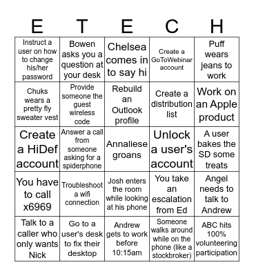 Service Desk Bingo 2: The Re-bingoing Bingo Card