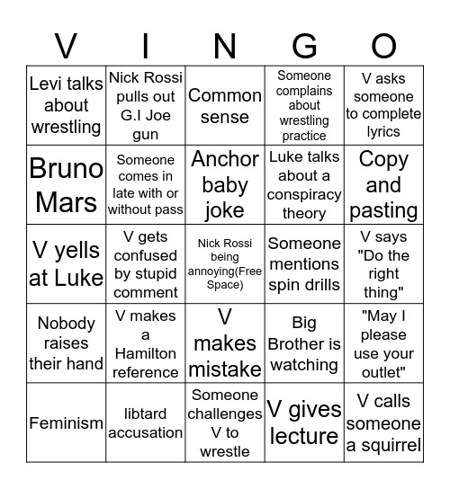 Vingo  Bingo Card