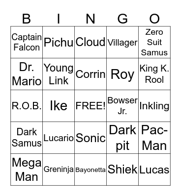 Smash Bros. Unlock bingo Card
