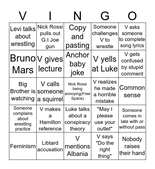 Vingo  Bingo Card