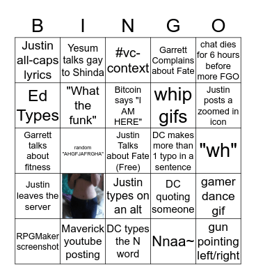 Kline Enterprises Bingo (Text Chat) Bingo Card