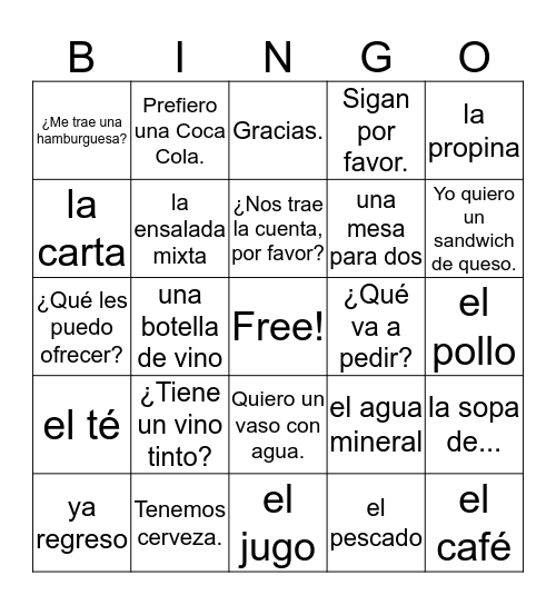 EN EL RESTAURANTE Bingo Card