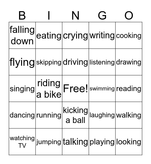 What are they doing? Bingo Card