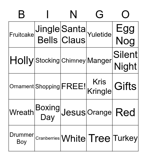 Santa Claus Bingo Card