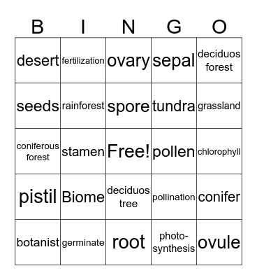 Plant vocabulary Bingo Card