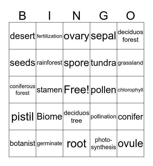 Plant vocabulary Bingo Card