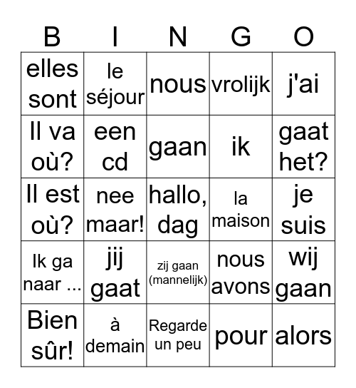 Woorden schat Frans Bingo Card