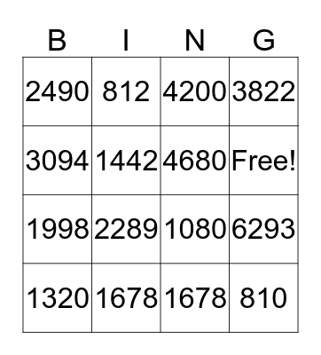 3 digit multiplication Bingo Card