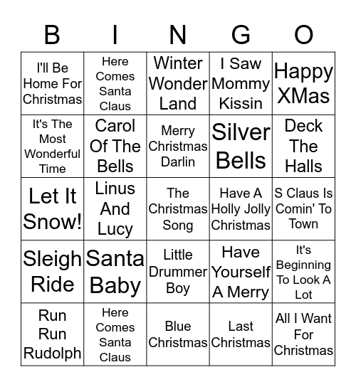 Christmas SINGO!! Bingo Card