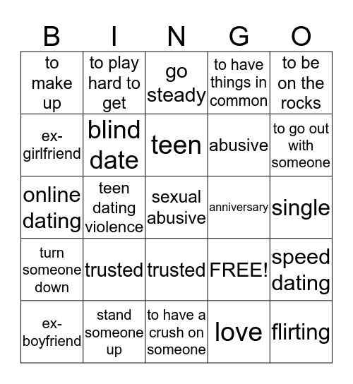 Dating Bingo Card