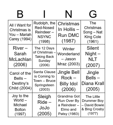 Kerstliedjes Bingo Card