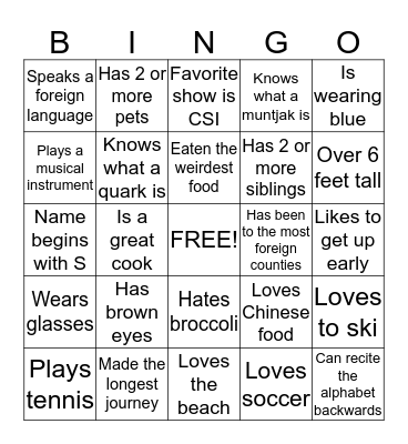 Ice Breaker Bingo Card