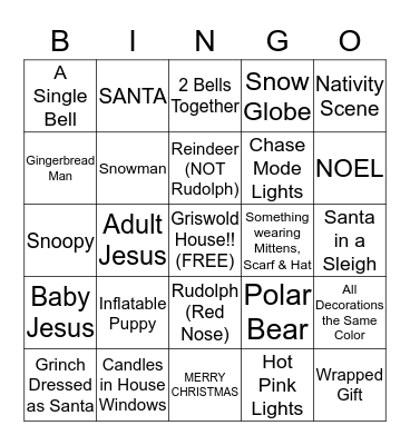 Christmas Lights Bingo Card