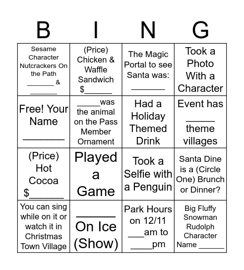 Christmas Town Bing! Bingo Card