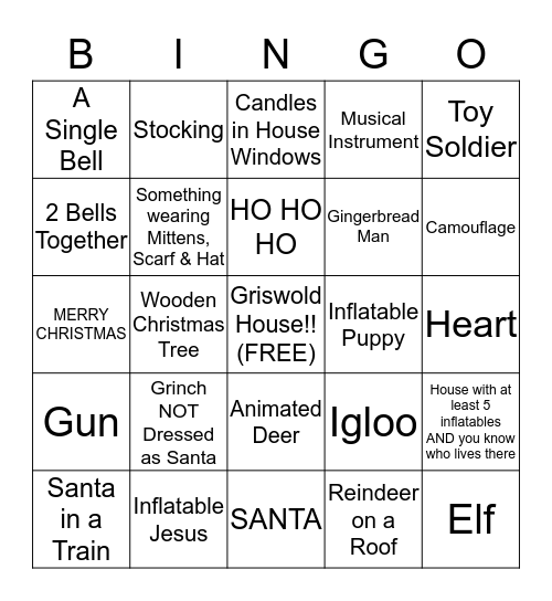 Christmas Lights Bingo Card