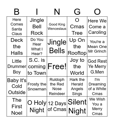 Christmas Songs Bingo Card