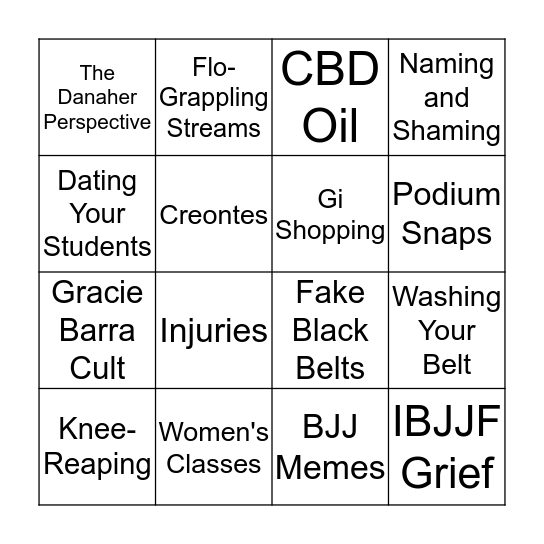 BJJ Underground Bingo Card