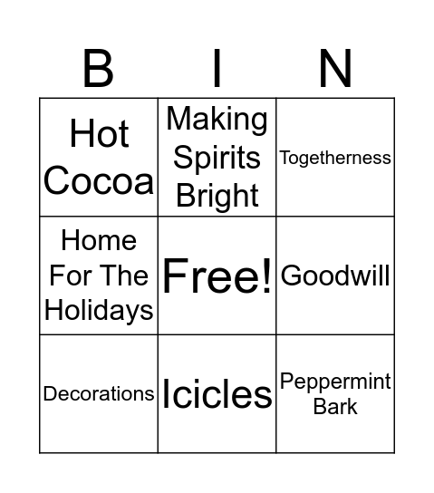 HAPPY HOLIDAYS Bingo Card