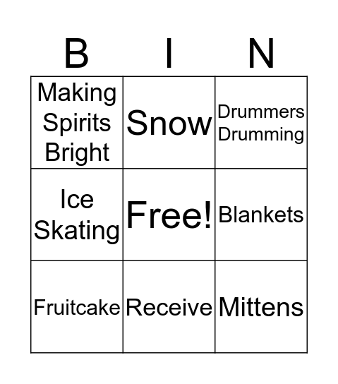 HOLIDAY Bingo Card