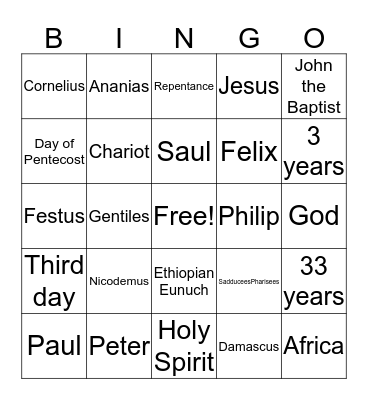 Bible Bingo Card