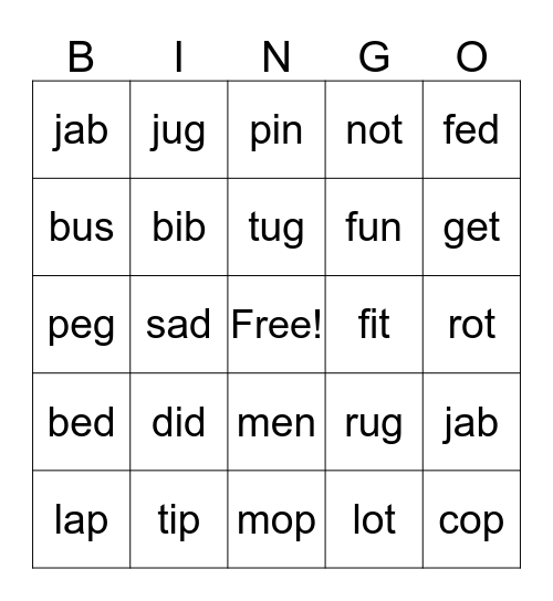 CVC Bingo Card