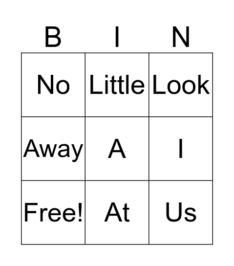 Sight Word Bingo Card