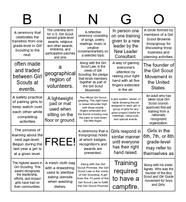 Girl Scout Lingo Bingo Card