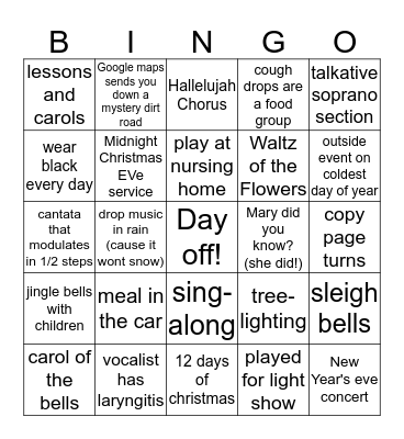 December Gigmas Bingo Card