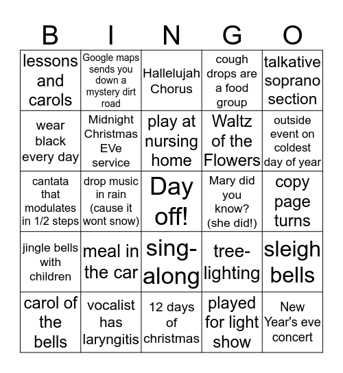 December Gigmas Bingo Card
