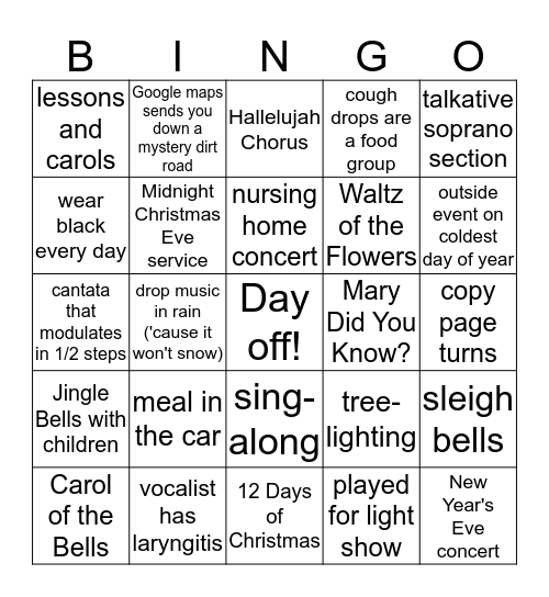 December Gigmas Bingo Card