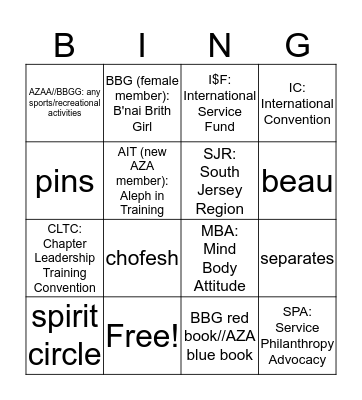 BBYO Bingo :))) Bingo Card