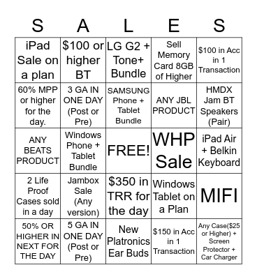 SALES BINGO Card