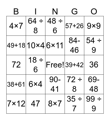 Fun with numbers  Bingo Card