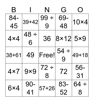 Fun with numbers  Bingo Card