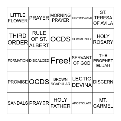 CARMELITE Bingo Card