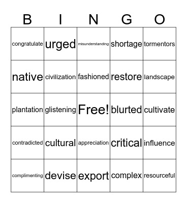 Vocabulary BINGO Card