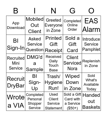 Stage Bingo Card