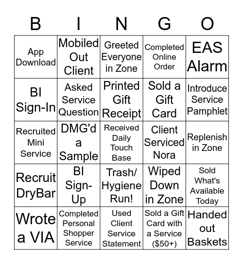 Stage Bingo Card