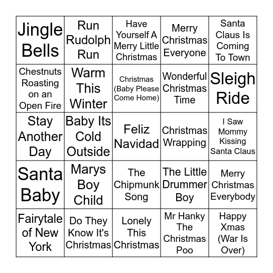 Hobbsies Christmas Music Bingo Card