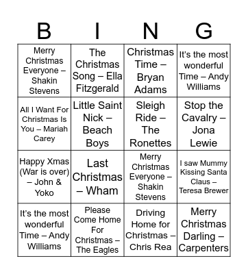 Kerstliedjes Bingo Card