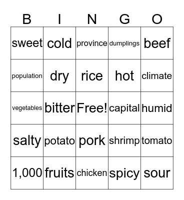 Unit 3 Food Vocabulary (English) Bingo Card