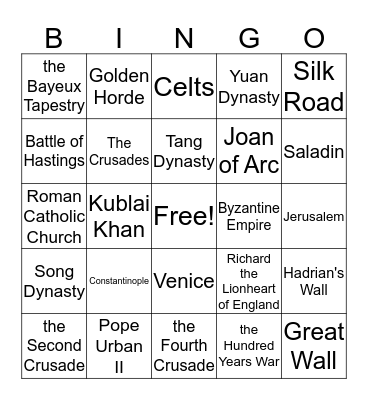 Unit 4 World History Bingo Card